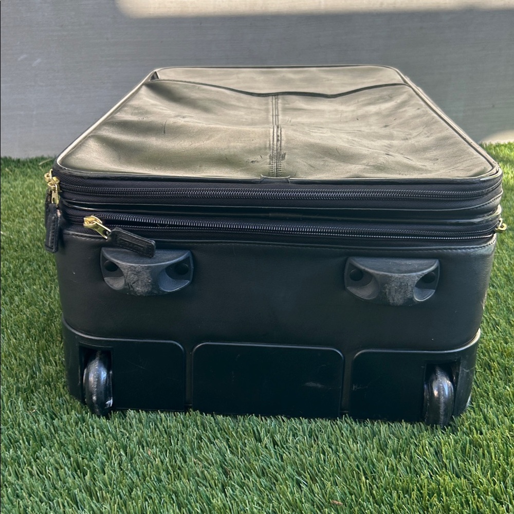 COACH 22" Charcoal Black Leather Rolling HERITAGE CHECK Suitcase Carry On VTG - Picture 8 of 16